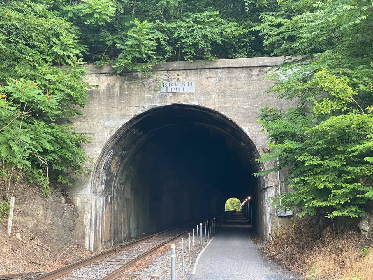 Great Allegheny Passage rail-trail entering Brush Tunnel near Mount Savage, Maryland